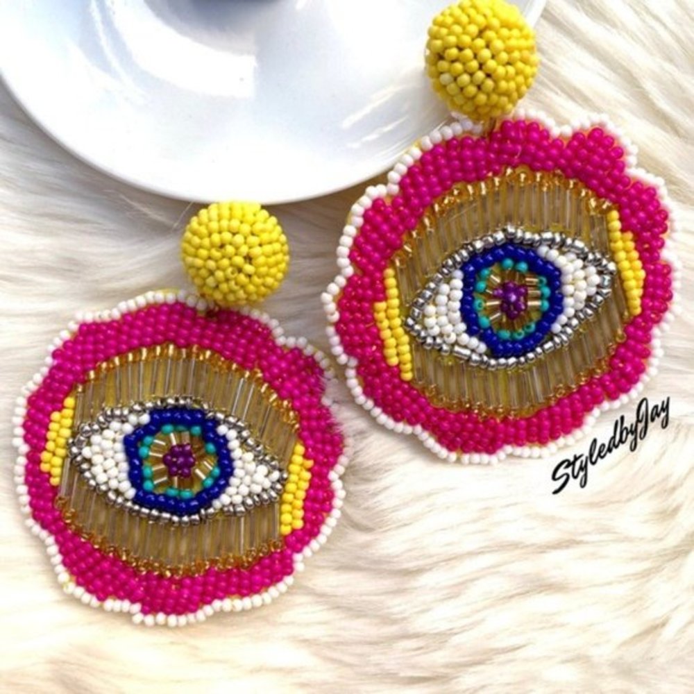 NEW Handmade Boho beaded evil eye earrings